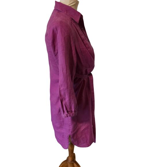 Boden Womens Linen Button Front Dress with tie Size 8 Purple workwear career - Picture 2 of 5